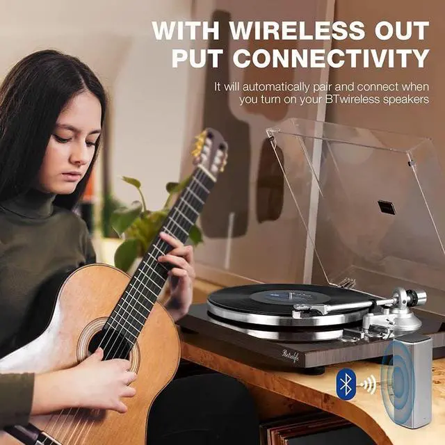 Alt view image 5 of 6 - Belt-Drive Record Player with Wireless Output Connectivity, Vinyl Player Support 33&45 RPM Speed Phono Line USB Digital to PC Recording with Advanced Magnetic Cartridge&Counterweight