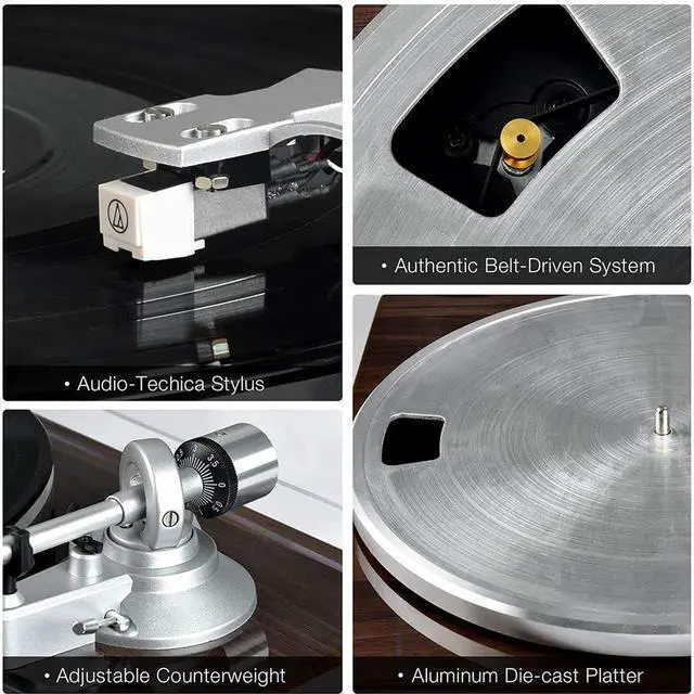 Alt view image 6 of 6 - Belt-Drive Record Player with Wireless Output Connectivity, Vinyl Player Support 33&45 RPM Speed Phono Line USB Digital to PC Recording with Advanced Magnetic Cartridge&Counterweight