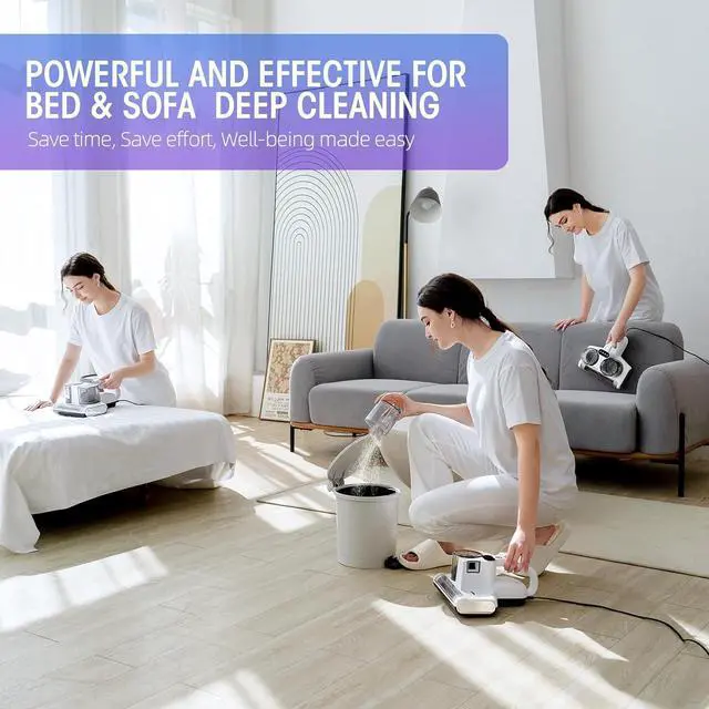 Alt view image 7 of 7 - Bed Vacuum Cleaner Mattress Vacuum with UV 16Kpa Suction HEPA Filter 253.7nm UV-C Light & 30000 Rpm/Min Brushroll Rotation & Heating & Ultrasonic Quintuple Tech , Widened Suction Port, 500W, Corded