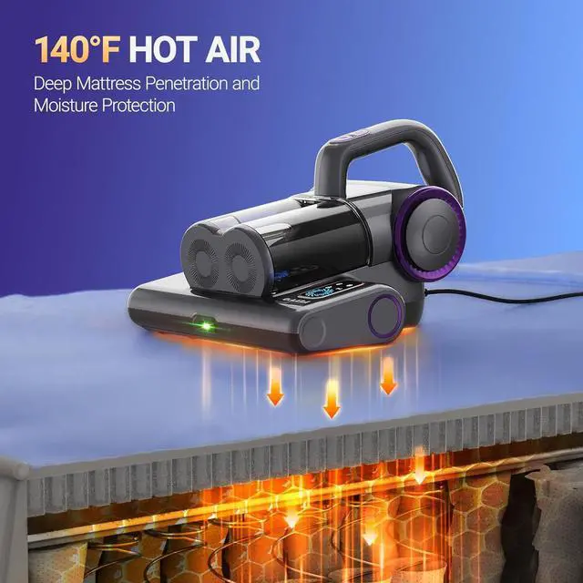 Alt view image 4 of 7 - Mattress Vacuum Cleaner, 16Kpa Bed Vacuum Cleaner with 253.7nm UV-C Light, 140°F Heat, HEPA Filter & Ultrasonic, Versatile Handheld Vacuums for Bed, Sofa, Couch, Crib(Corded, 500W)