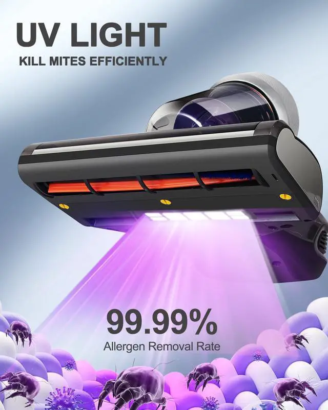 Alt view image 3 of 7 - Mattress Vacuum Cleaner, Anti-allergen Bed Vacuum Cleaner with UV-C Light & High Heating Tech, 14Kpa Suction 480W Powerful Handheld Vacuums for Dust & Pet Hair(JV35, Corded)