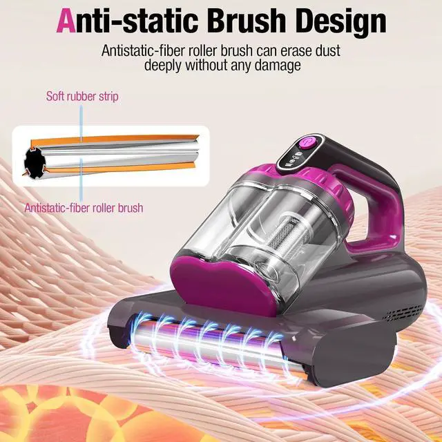 Alt view image 5 of 7 - Mattress Vacuum Cleaner 15Kpa Bed Vacuum Cleaner 273nm UV-C Light & Ultrasonic Heating Tech 400W Handheld Vacuum Wide Suction Port 0.6L Capacity Double Cup for Pillows Cribs Sofa Black Corded