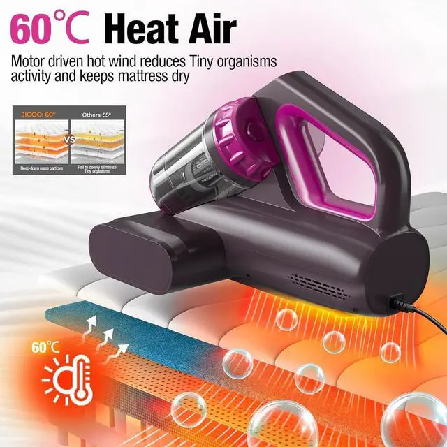 Alt view image 6 of 7 - Mattress Vacuum Cleaner 15Kpa Bed Vacuum Cleaner 273nm UV-C Light & Ultrasonic Heating Tech 400W Handheld Vacuum Wide Suction Port 0.6L Capacity Double Cup for Pillows Cribs Sofa Black Corded