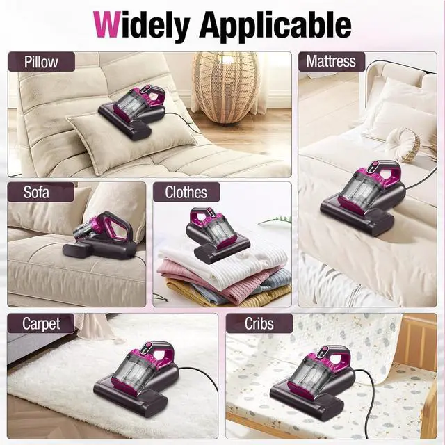 Alt view image 7 of 7 - Mattress Vacuum Cleaner 15Kpa Bed Vacuum Cleaner 273nm UV-C Light & Ultrasonic Heating Tech 400W Handheld Vacuum Wide Suction Port 0.6L Capacity Double Cup for Pillows Cribs Sofa Black Corded