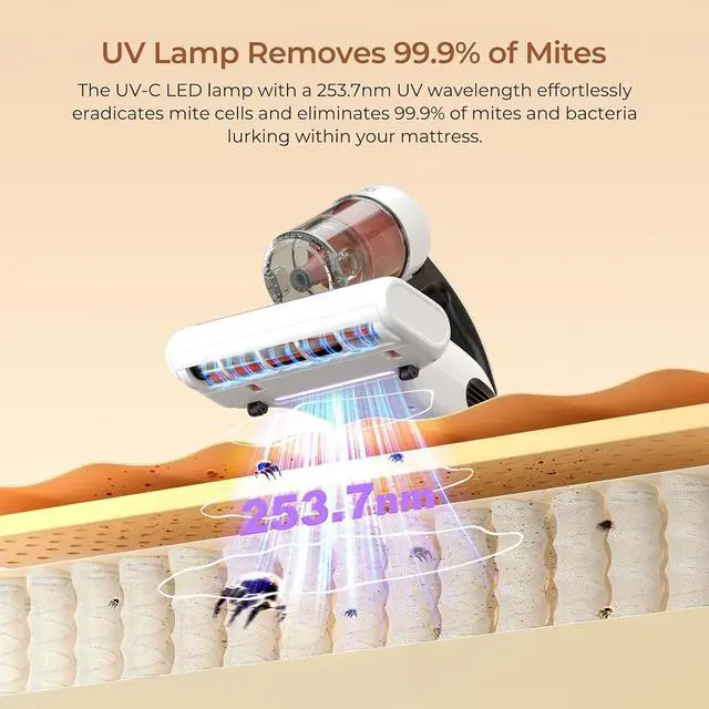 Alt view image 4 of 7 - Mattress Vacuum Cleaner : UV Bed Vacuum Cleaner 500W 13Kpa Strong Suction, High Heating Tech, Deep Cleaning Bed Vacuum for Sofa/Bed/Fabric Surface(Corded,120V)