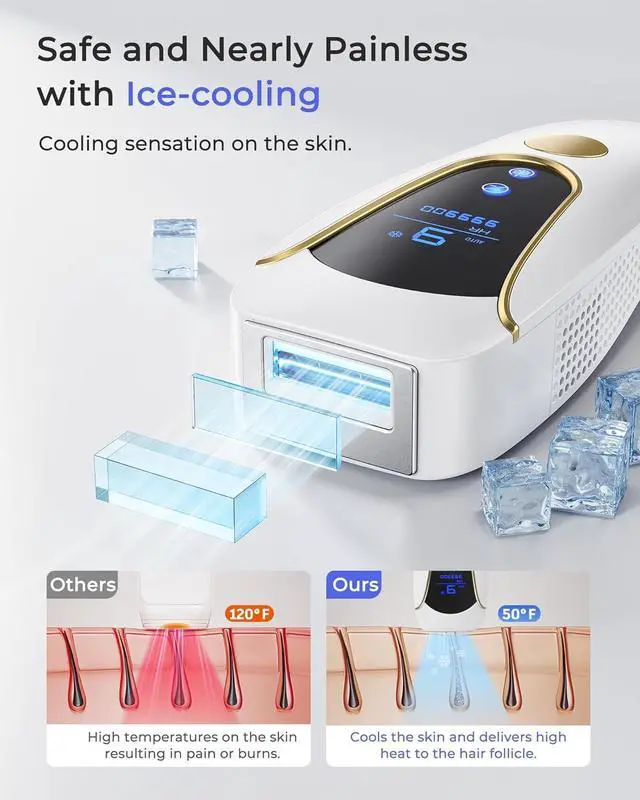 Alt view image 2 of 7 - Laser Hair Removal for Women and Men, Air 15 Ice-cooling IPL Device Hair Removal for Nearly Painless & Long-Lasting Results From Home, 3 Modes & Auto Flashing for Fast Full Body Hair Removal