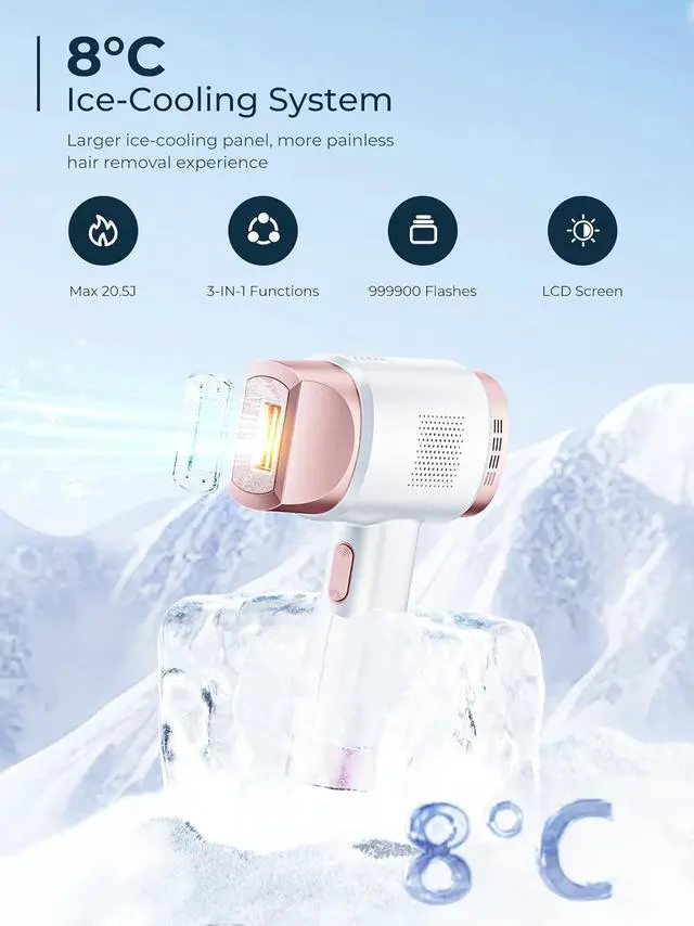 Alt view image 2 of 7 - Laser Hair Removal for Women and Men, IPL with Ice-Cooling System for Nearly Painless And Long-Lasting Result At-Home Permanent Hair Removal Device 999999 Flashes for Whole Body Use