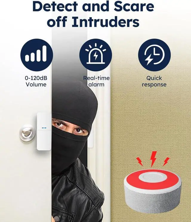 Alt view image 3 of 7 - WiFi Door Alarm System, Wireless DIY Smart Home Security System, with Phone APP Alert, 8 Pieces-Kit (Alarm Siren, Door Window Sensor, Remote), Work with Alexa, for House, Apartment, by tolviviov