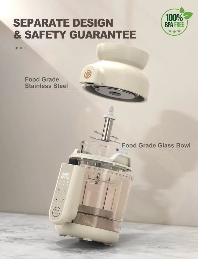 Alt view image 3 of 7 - Auto Baby Food Maker, Glass Baby Food Mills, Baby Blender & Steamer and Puree Maker with Auto Cooking, Easy Cleaning, Dishwasher Safe, Cook at Home, Touch Screen Control