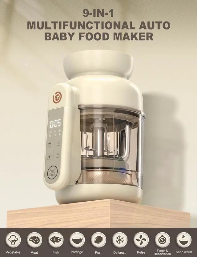 Alt view image 2 of 7 - Auto Baby Food Maker, Glass Baby Food Mills, Baby Blender & Steamer and Puree Maker with Auto Cooking, Easy Cleaning, Dishwasher Safe, Cook at Home, Touch Screen Control