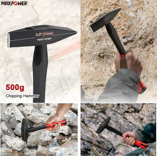 Alt view image 4 of 7 - 5-Piece Hammer Set - 3LB Sledge & Cross Peen, 500g Chipping, 32oz Ball Peen & 24oz Rubber Mallet