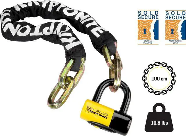Alt view image 2 of 6 - New York FAHGETTABOUDIT 1410 Bike Chain Lock, 3.28 Feet Long 14mm Steel Chain Heavy Duty Anti-Theft Bicycle Chain Lock with Keys, 10/10 Security Rating for E-Bike, Motorcycle, Scooter