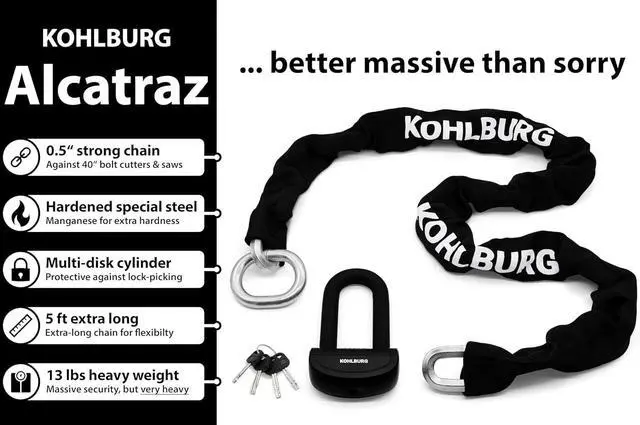 Alt view image 3 of 7 - 13 lbs massive motorcycle security chain lock - 5 ft long with our highest German Security Level 10plus of 10 - heavy duty steel chain 0.5" as anti theft motorcycle lock, scooter & ebike lock