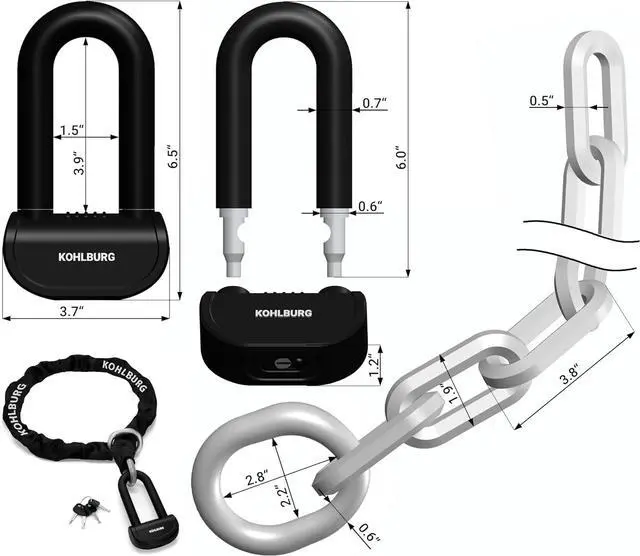 Alt view image 4 of 7 - 13 lbs massive motorcycle security chain lock - 5 ft long with our highest German Security Level 10plus of 10 - heavy duty steel chain 0.5" as anti theft motorcycle lock, scooter & ebike lock