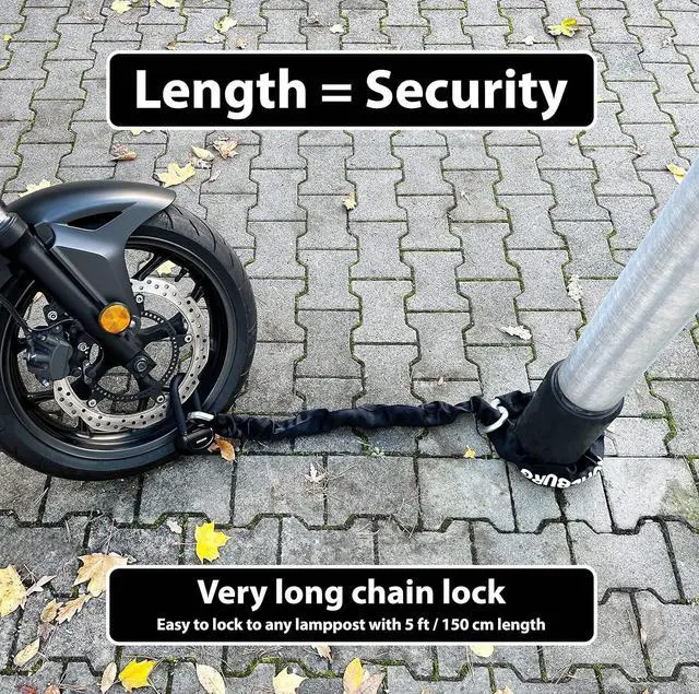 Alt view image 5 of 7 - 13 lbs massive motorcycle security chain lock - 5 ft long with our highest German Security Level 10plus of 10 - heavy duty steel chain 0.5" as anti theft motorcycle lock, scooter & ebike lock