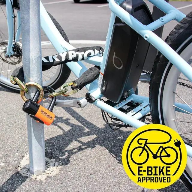 Alt view image 4 of 7 - New York 1275 Cinch Ring Bike Chain Lock, 2.5 Feet Long Heavy Duty Anti-Theft Sold Secure Gold Bicycle Chain Lock with Evolution Disc Lock and Keys for E-Bike, Motorcycle, Scooter