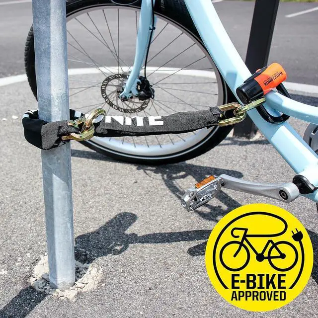 Alt view image 5 of 7 - New York 1275 Cinch Ring Bike Chain Lock, 2.5 Feet Long Heavy Duty Anti-Theft Sold Secure Gold Bicycle Chain Lock with Evolution Disc Lock and Keys for E-Bike, Motorcycle, Scooter