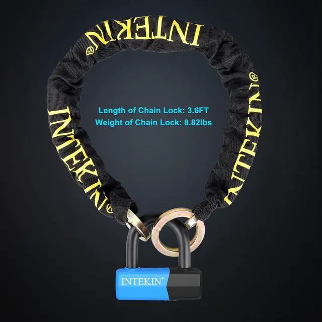 Alt view image 5 of 7 - Motorcycle Chain Locks 3.6FT Motorcycle Lock 10mm/0.42inch Thick Bike Chain Lock Heavy Duty Chain Lock with 16mm/0.64inch Disc Lock for Motorcycles, Scooters, Gates and More, Blue