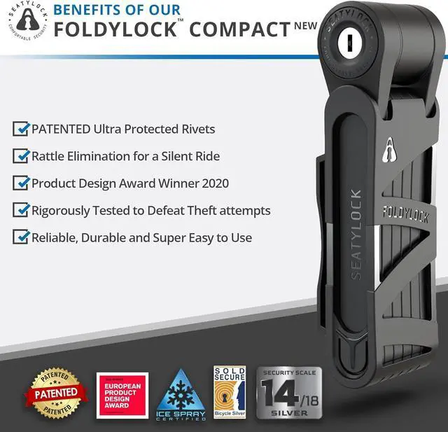 Alt view image 2 of 7 - FoldyLock Compact Folding Bike Lock - Award Winning Patented Lightweight High Security Bicycle Lock - Heavy Duty Anti Theft Smart Secure Guard with Keys & Case for Bikes or Scooters