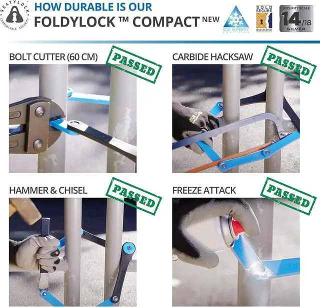 Alt view image 4 of 7 - FoldyLock Compact Folding Bike Lock - Award Winning Patented Lightweight High Security Bicycle Lock - Heavy Duty Anti Theft Smart Secure Guard with Keys & Case for Bikes or Scooters