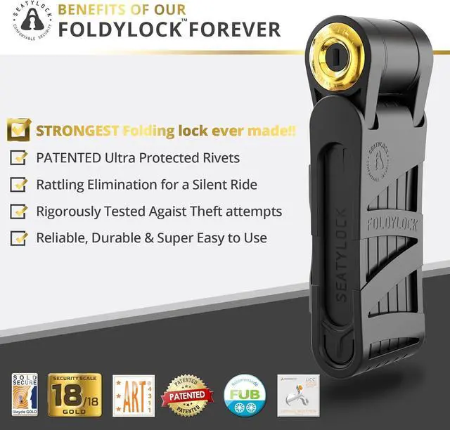 Alt view image 2 of 7 - Forever Folding Bike Lock - Patented Sleek High Security Sold Secure Gold Bicycle Lock - Heavy Duty Anti Theft Smart Guard with Keys - 90cm