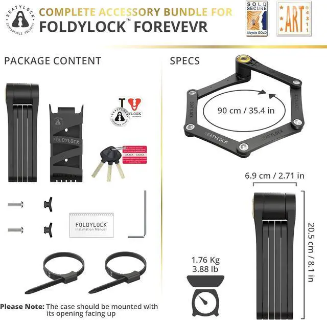 Alt view image 6 of 7 - Forever Folding Bike Lock - Patented Sleek High Security Sold Secure Gold Bicycle Lock - Heavy Duty Anti Theft Smart Guard with Keys - 90cm