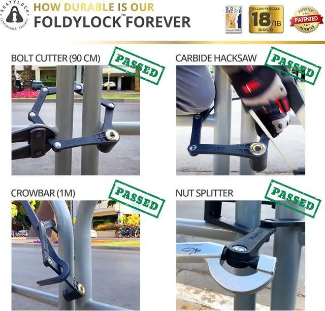 Alt view image 5 of 7 - Forever Folding Bike Lock - Patented Sleek High Security Sold Secure Gold Bicycle Lock - Heavy Duty Anti Theft Smart Guard with Keys - 90cm