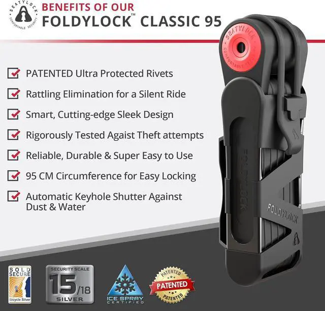 Alt view image 2 of 6 - FoldyLock Classic Folding Bike Lock - Patented High Security Sold Secure Silver Bicycle Lock - Heavy Duty Anti Theft Secure Guard with Keys & Case Mount - 37.4"