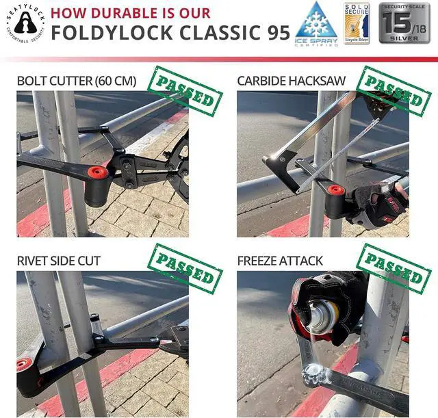 Alt view image 4 of 6 - FoldyLock Classic Folding Bike Lock - Patented High Security Sold Secure Silver Bicycle Lock - Heavy Duty Anti Theft Secure Guard with Keys & Case Mount - 37.4"