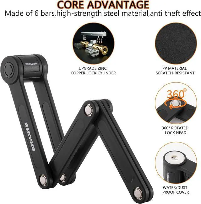 Alt view image 2 of 7 - Bike Lock Bicycle Scooter Motorcycle Folding Locks with 4Keys, Fold Chain Heavy Duty Alloy Steel Foldable Lock with Mounting Bracket 2pc Straps, 86cm/34 Unfolding, 1.92 lbs