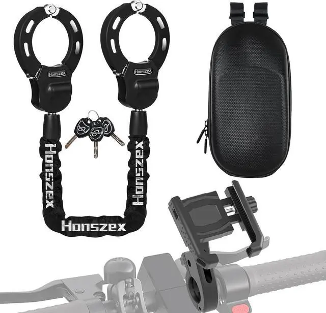 Main image of Electric Scooter Locks Anti Theft, E Scooter Phone Holder & Scooter Chain Lock with Key, Heavy-Duty Anti-Theft Lock with Waterproof Storage Bag, Accessories for Electric Scooters and Bicycles