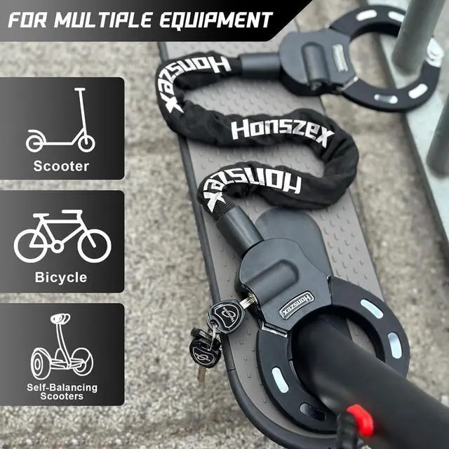 Alt view image 2 of 7 - Electric Scooter Locks Anti Theft, E Scooter Phone Holder & Scooter Chain Lock with Key, Heavy-Duty Anti-Theft Lock with Waterproof Storage Bag, Accessories for Electric Scooters and Bicycles