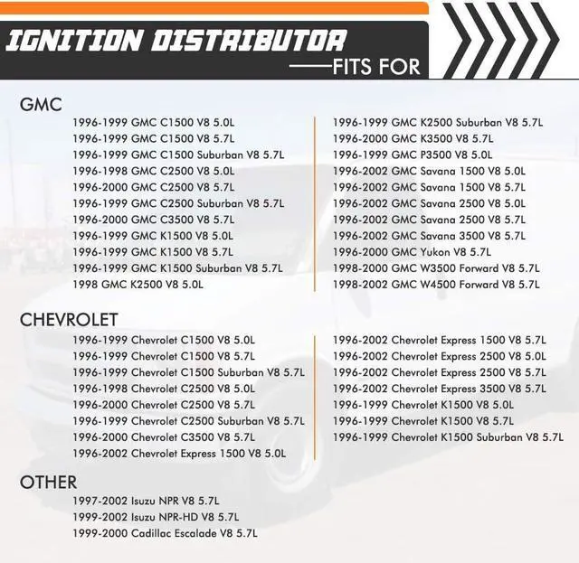 Alt view image 3 of 6 - Complete Ignition Distributor Replacement For GMC Vortec C1500 C2500 C3500 K1500 K2500 K3500 1996 1997 1998 1999 2000 2001 2002 V8 5.0L 5.7L Relpaces # 93441558
