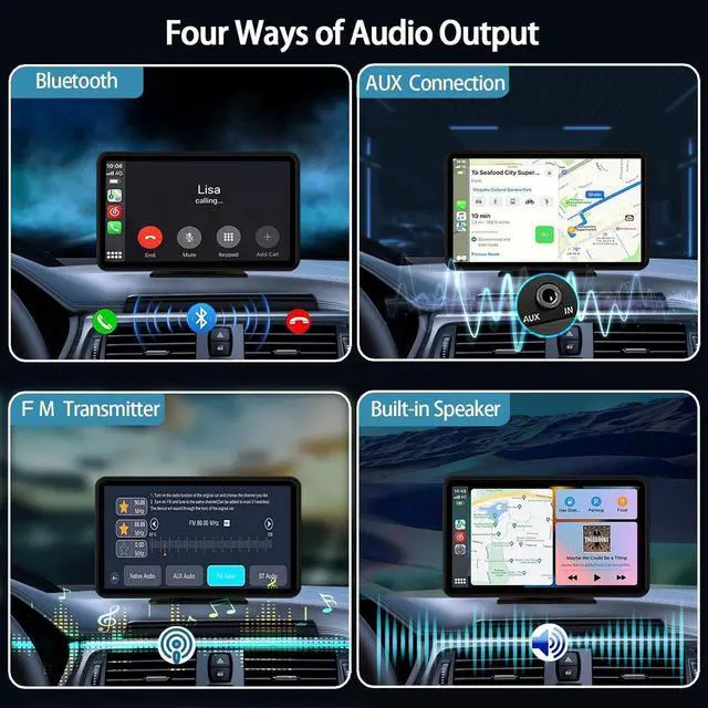 Alt view image 3 of 7 - Wireless Car Stereo Compatible with  CarPlay and Android Auto,7" HD Portable Bluetooth CarPlay Touch Screen for Car,with Backup Camera Car Play for All Cars