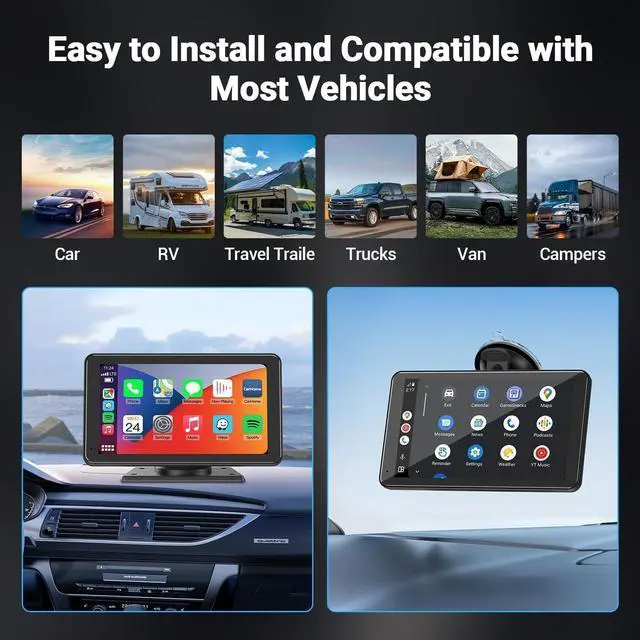 Alt view image 6 of 7 - Wireless Car Stereo Compatible with  CarPlay and Android Auto,7" HD Portable Bluetooth CarPlay Touch Screen for Car,with Backup Camera Car Play for All Cars