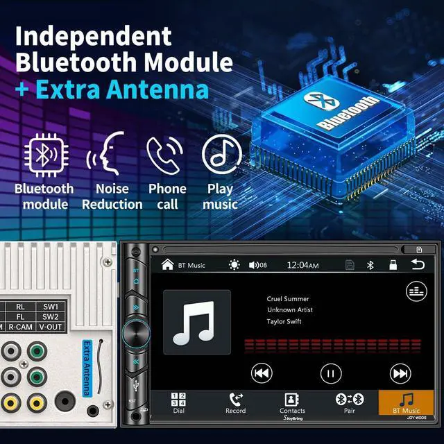 Alt view image 4 of 6 - Double Din Car Stereo Compatible with Voice Control  Carplay - 7 Inch HD LCD Touchscreen Monitor, Bluetooth, Subwoofer, USB/SD Port, A/V Input, AM/FM Car Radio Receiver, Backup Camera