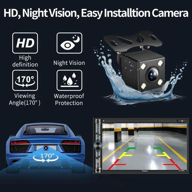 Alt view image 5 of 6 - Double Din Car Stereo Compatible with Voice Control  Carplay - 7 Inch HD LCD Touchscreen Monitor, Bluetooth, Subwoofer, USB/SD Port, A/V Input, AM/FM Car Radio Receiver, Backup Camera