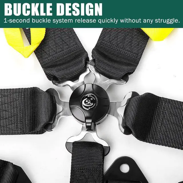 Alt view image 3 of 7 - 5-Point Racing Safety Harness Set SFI with Ultra Comfort Heavy Duty Shoulder Pads