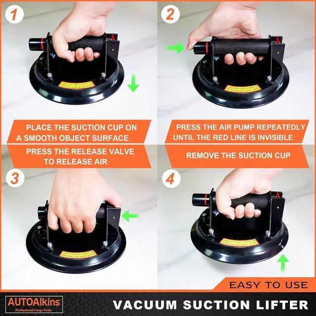 Alt view image 3 of 6 - 8" Heavy Duty Suction Cup to Lift Large Glass, Tile, Marble, Vacuum Suction Cups Lifter with Handle for Tiles, Windows, Glass Lifting, 240 lbs Load Capacity, Carrying Case (2 Pack)