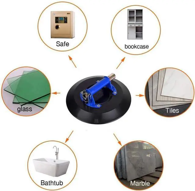 Alt view image 5 of 7 - Strong Glass Suction Cup Vacuum Glass Lifter with Metal Handle and Brass Pump, Heavy Duty Industrial Suction Plate for Granite & Glass Lifting Car Window Replacement