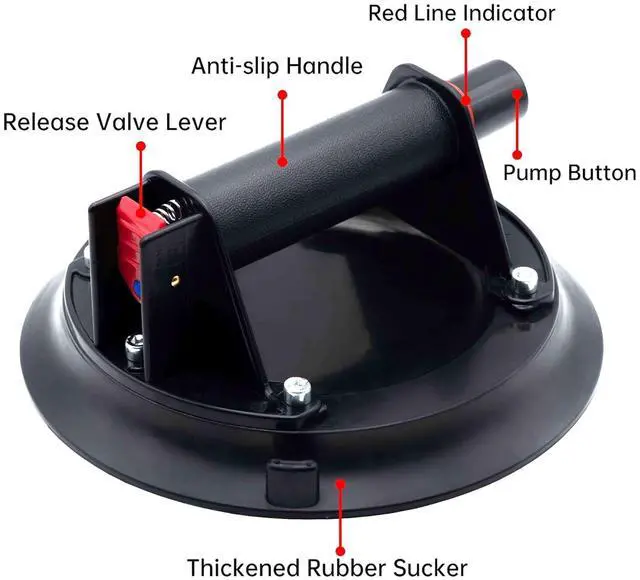 Alt view image 2 of 6 - 8" Heavy Duty Suction Cup to Lift Large Glass, Tile, Marble, Industrial Vacuum Suction Lifter with Handle for Glass Lifting & Replacement, 240 lbs Load Capacity, Carrying Case (2 Pack)