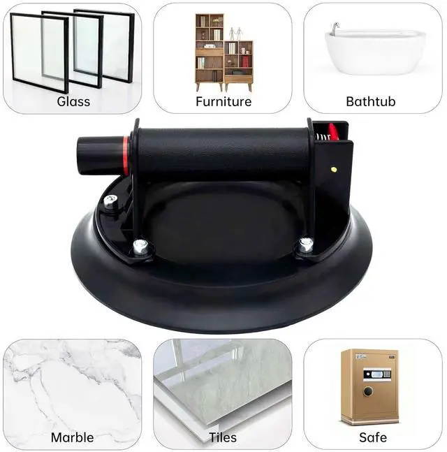 Alt view image 6 of 6 - 8" Heavy Duty Suction Cup to Lift Large Glass, Tile, Marble, Industrial Vacuum Suction Lifter with Handle for Glass Lifting & Replacement, 240 lbs Load Capacity, Carrying Case (2 Pack)