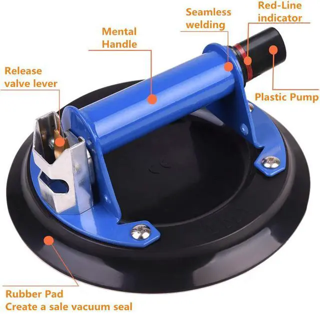 Alt view image 2 of 7 - 8" Glass Suction Cup with Metal Handle, Heavy Duty Vacuum Suction Cup Glass Lifter, Granite/Glass/Tiles Lifting Window Replacement, 240lbs Load Capacity with Carrying Case