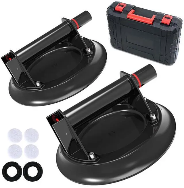 Main image of Vacuum Glass Suction Cup to Lift Glass/Granite/Tile, 8.1 Inches Glass Suction Cups Offer 425 Pounds Load Capacity, Heavy Duty Glass Sucker Lifter with Carrying Case, Black, Pack of 2