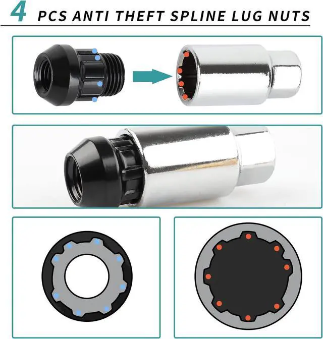 Alt view image 6 of 6 - 20PCS M12x1.5 Anti Theft Wheel Spikes Lug Nut,Replacement for 2006-2019 Fusion,2012-2019 Focus,2001-2019 Escape Aftermarket Wheel(Black)