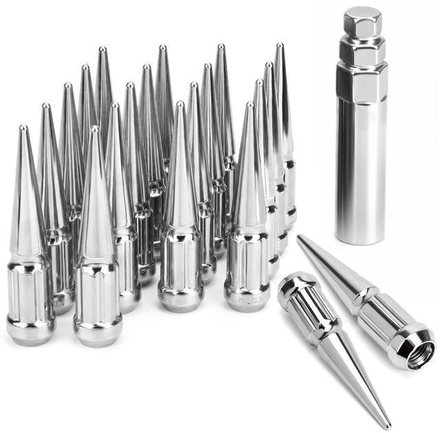 Main image of 12mmx1.5 Wheel Spike Lug Nuts, 20 x M12x1.5 Lug Nut, 3.35 inch Tall Closed End Nuts with 1 Socket Key Compatible with Acura Honda Chevy Hyundai Toyota Lexus Mitsubishi(Chrome)