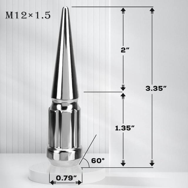 Alt view image 2 of 7 - 12mmx1.5 Wheel Spike Lug Nuts, 20 x M12x1.5 Lug Nut, 3.35 inch Tall Closed End Nuts with 1 Socket Key Compatible with Acura Honda Chevy Hyundai Toyota Lexus Mitsubishi(Chrome)