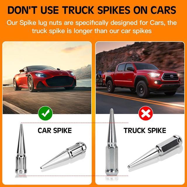 Alt view image 5 of 7 - 12mmx1.5 Wheel Spike Lug Nuts, 20 x M12x1.5 Lug Nut, 3.35 inch Tall Closed End Nuts with 1 Socket Key Compatible with Acura Honda Chevy Hyundai Toyota Lexus Mitsubishi(Chrome)