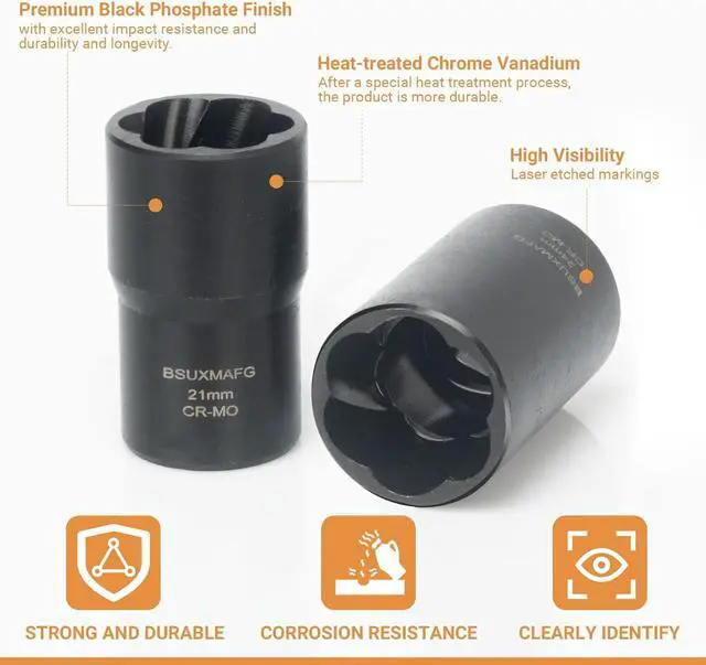 Alt view image 5 of 6 - Bolt Nut Extractor Set, 13 PCS Easy Out Bolt Extractor Set, 1/2-Inch Drive Lug Nut Remover Socket Tool for Damaged, Frozen, Studs, Rusted, Rounded-Off Bolts & Nuts Screws