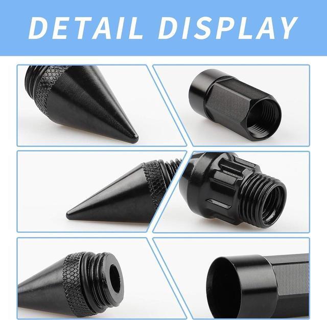 Alt view image 3 of 7 - 20Pcs Anti Theft Spikes Extended Tuner Wheel/Rims Lug Nut M12X1.5+Socket (Black)